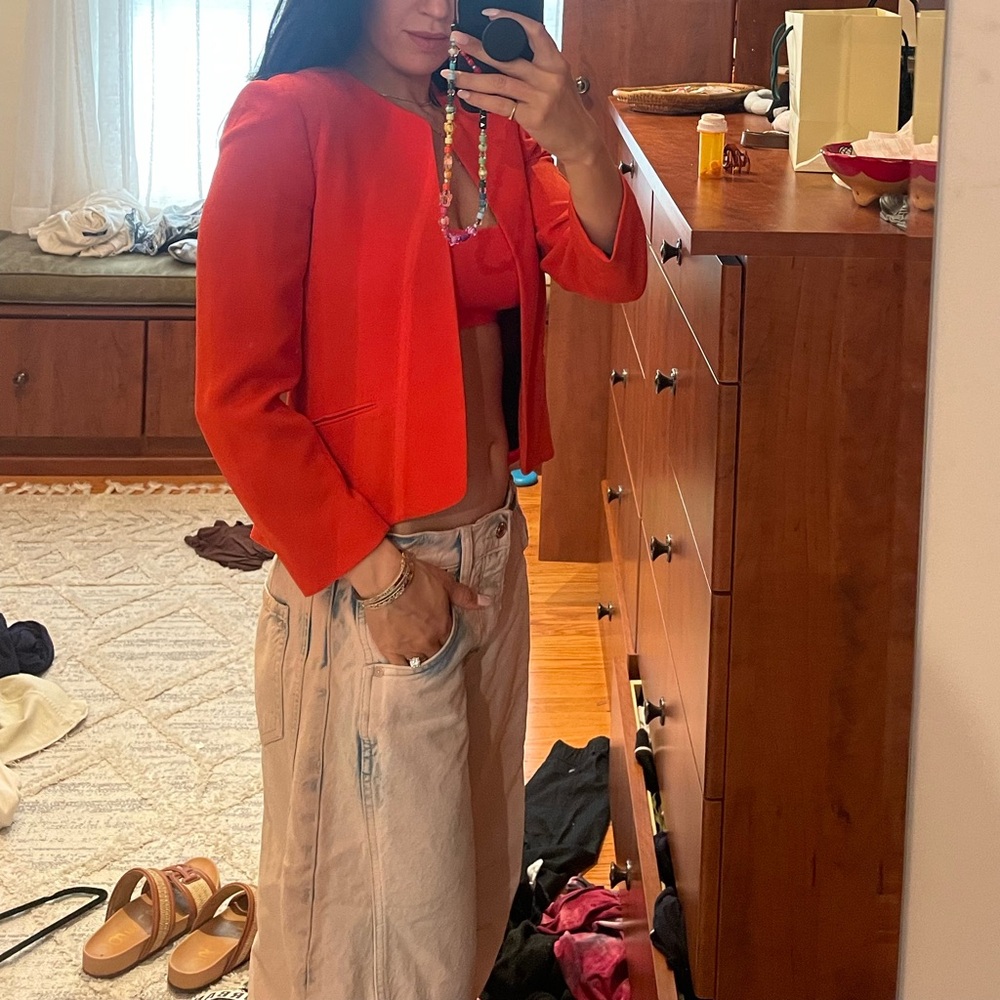 Wilfred collarless cropped orange jacket